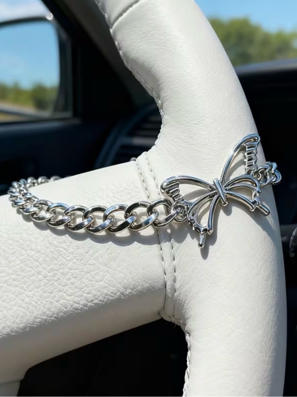 Butterfly Steering Wheel Charm Silver Cross Car Accessory - Picture 2 of 5